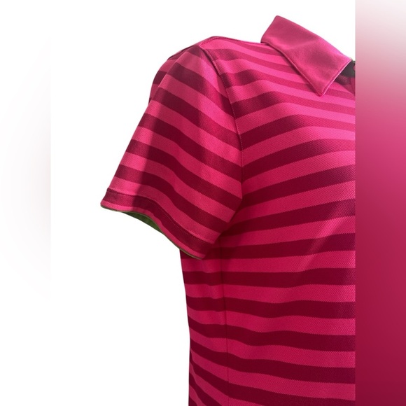 Ladies Nike Golf Short Sleeve Polo Pink Stripe Green Trim Size Medium - Picture 3 of 5